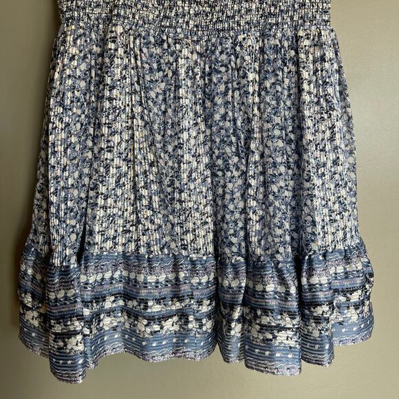 Ulla Johnson Nyssa Dress Sky Blue Silk Size 2 Ruffles Metallic Smocked Chic Boho - Picture 15 of 16